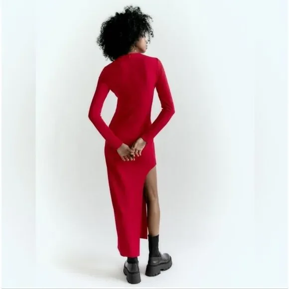 Zara Asymmetric Midi Dress Dark Red Womens Size M NWT -  threedaughtersproperties.com